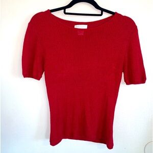 Worthington Red Top Ribbed Short Sleeve Blouse Casual Size Medium Vintage